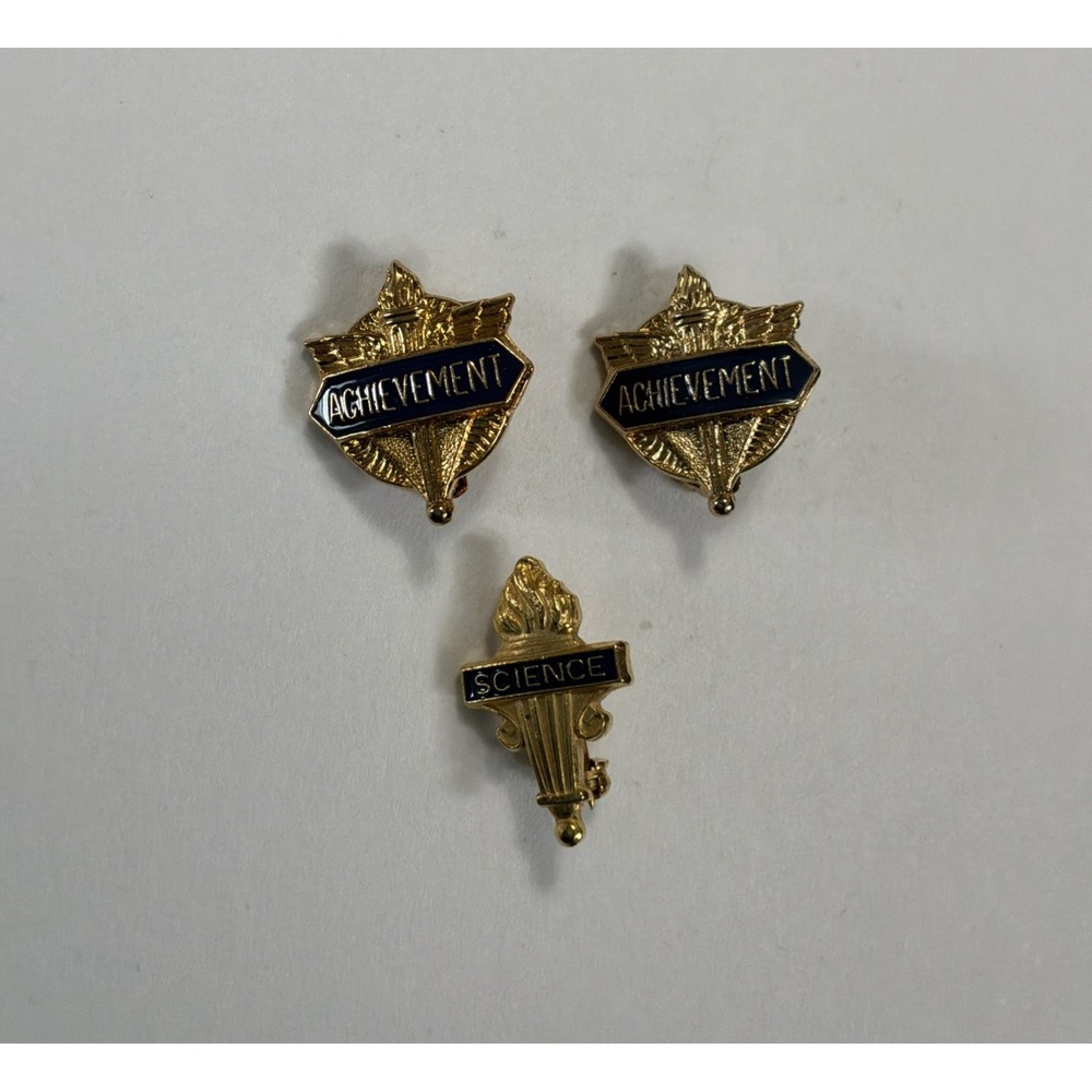 Vtg Award Of Academic Achievement Lapel Pin Lot 3 Science Scholar Pinback Gold
